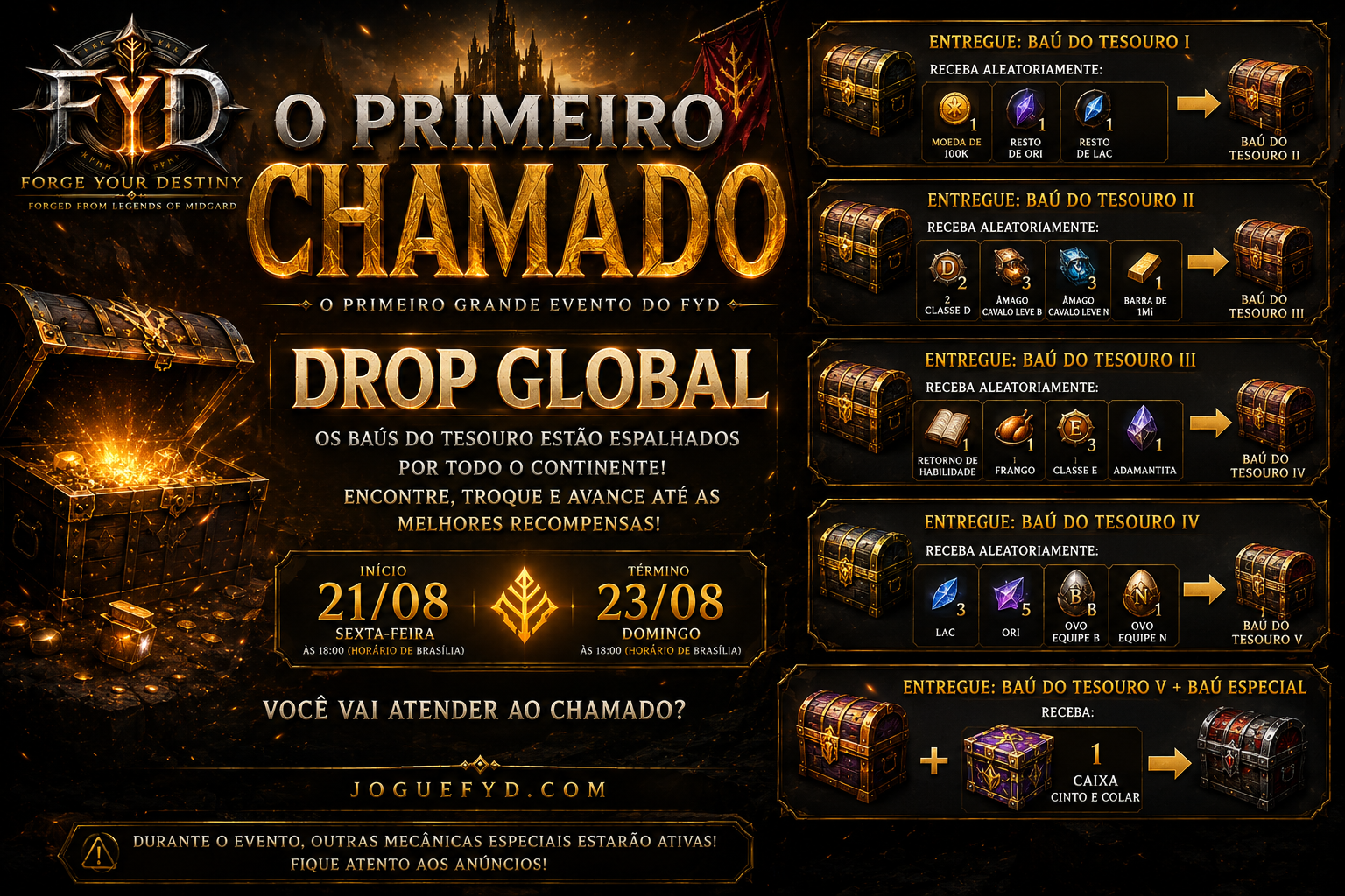 ⚔️🔥 [EVENTO] O PRIMEIRO CHAMADO — DROP GLOBAL!